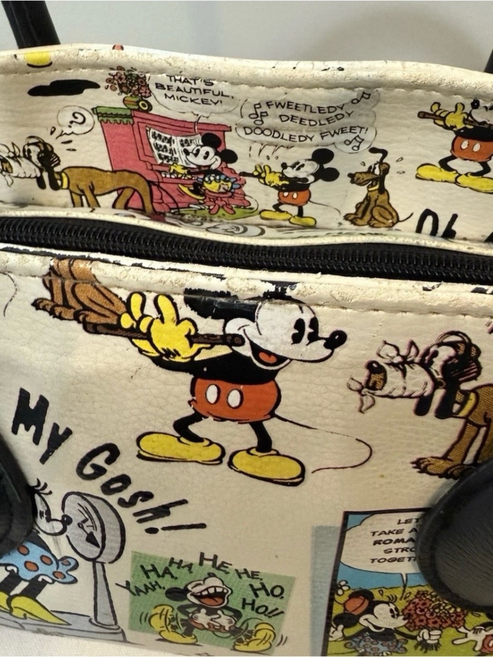 Vintage Disney Mickey Minnie Mouse Top Handle Bag Comic Print Faux Leather -Read - Picture 13 of 15